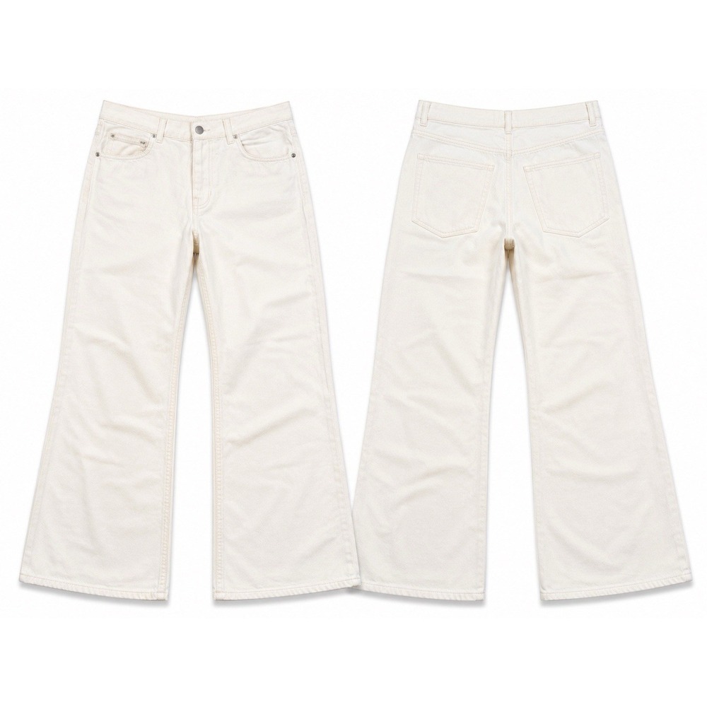 Uniqlo Jeans Women 30 Cream Wide FLARE Leg Baggy Middle Rise Cotton